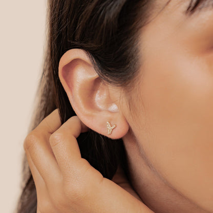 Whale Tail Sparkle Stud Earrings Sterling Silver