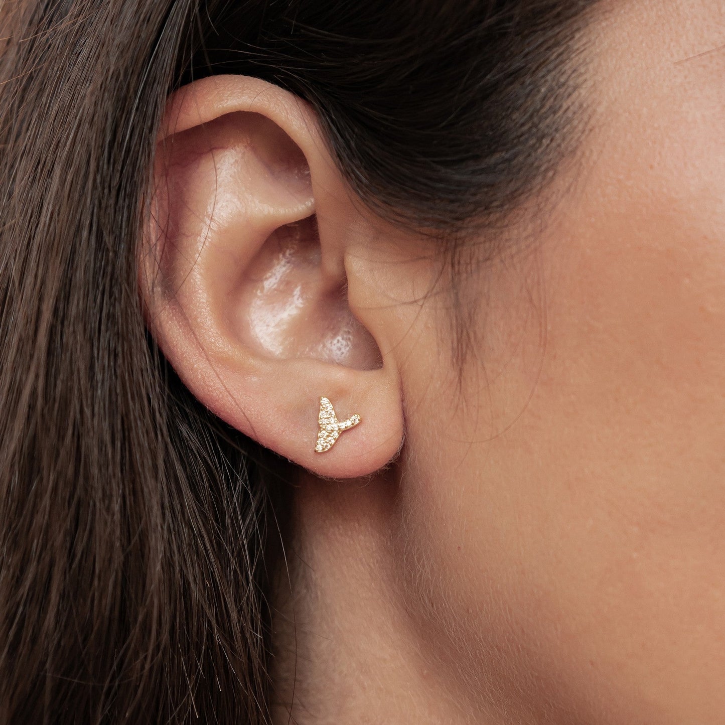 Whale Tail Sparkle Stud Earrings Sterling Silver