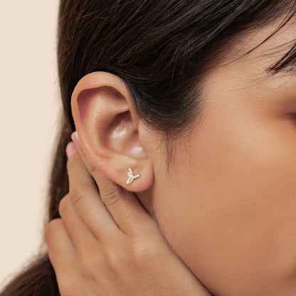 Whale Tail Sparkle Stud Earrings Sterling Silver