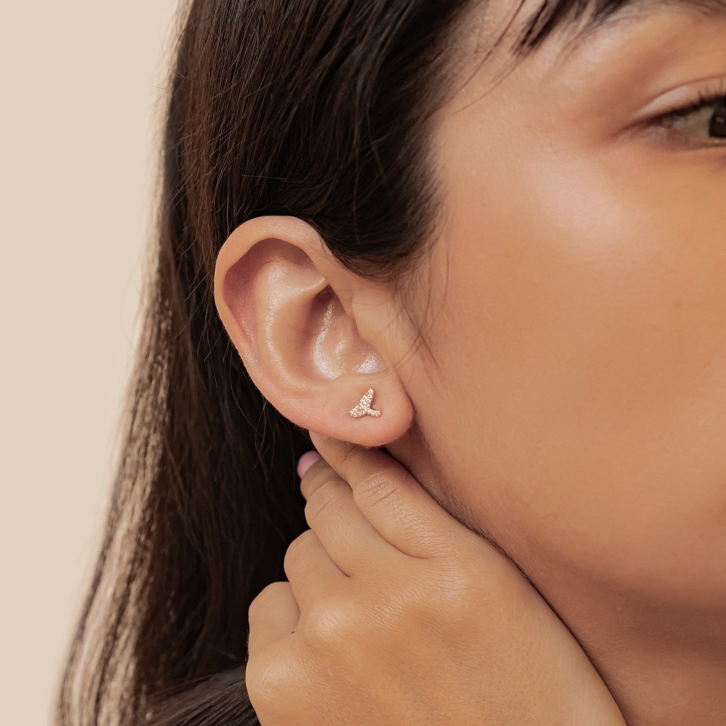 Whale Tail Sparkle Stud Earrings Sterling Silver