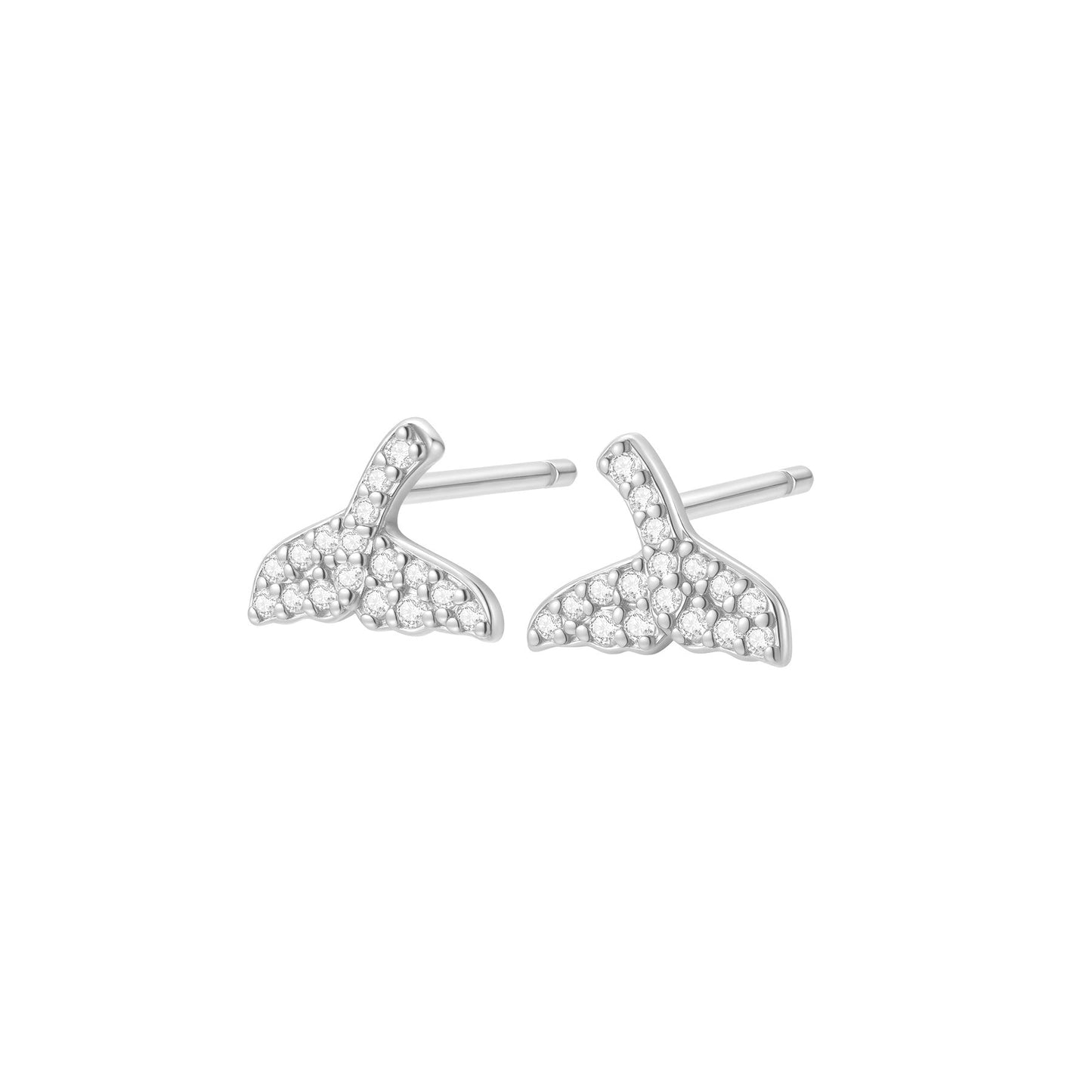 Whale Tail Sparkle Stud Earrings Sterling Silver