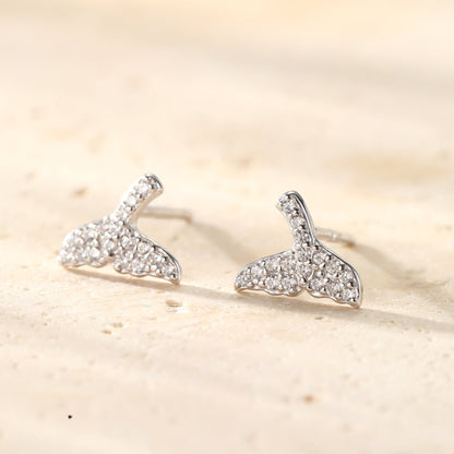 Whale Tail Sparkle Stud Earrings Sterling Silver