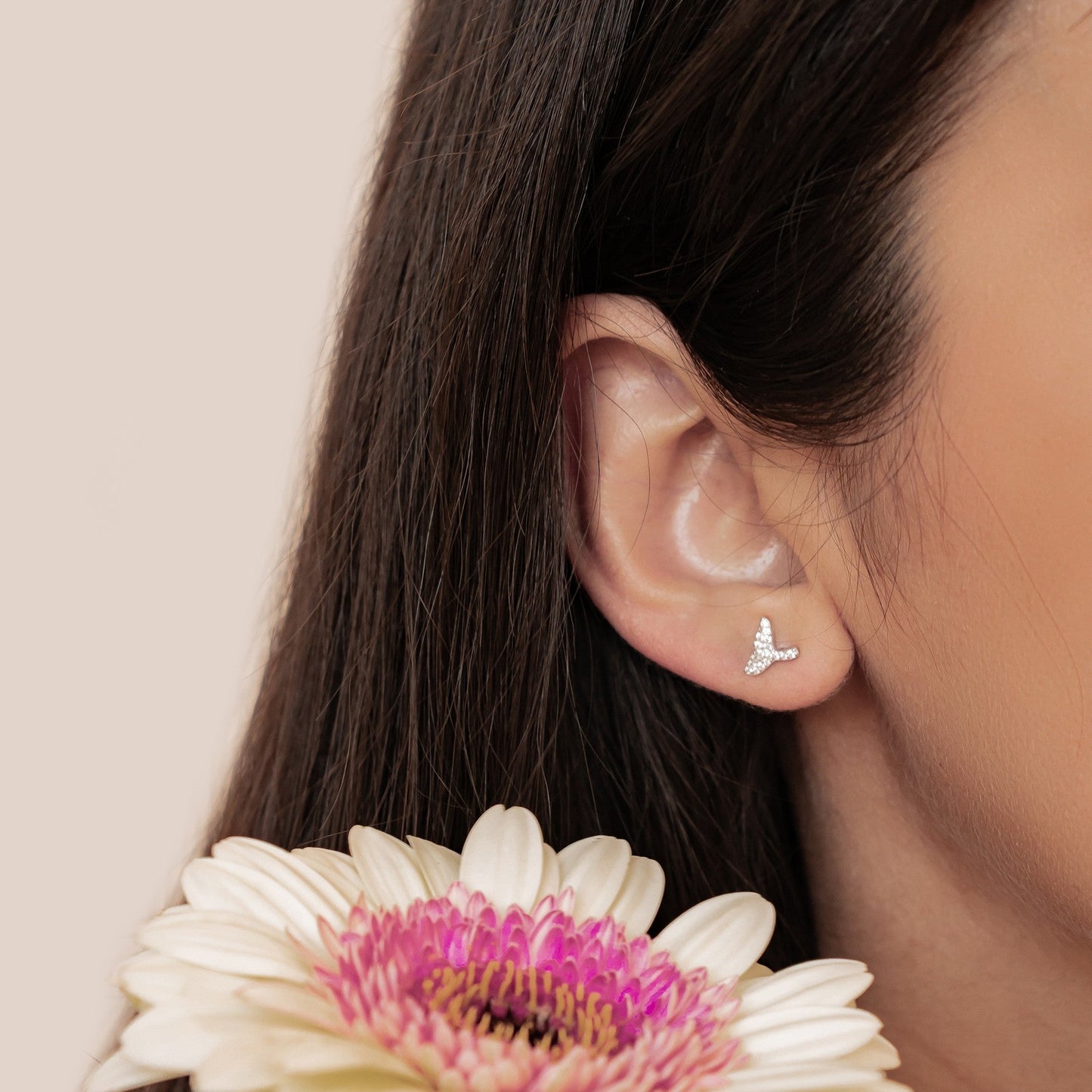 Whale Tail Sparkle Stud Earrings Sterling Silver