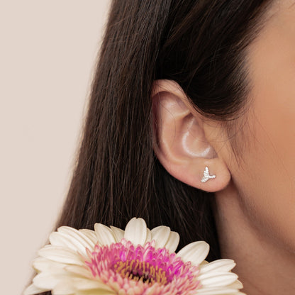 Whale Tail Sparkle Stud Earrings Sterling Silver