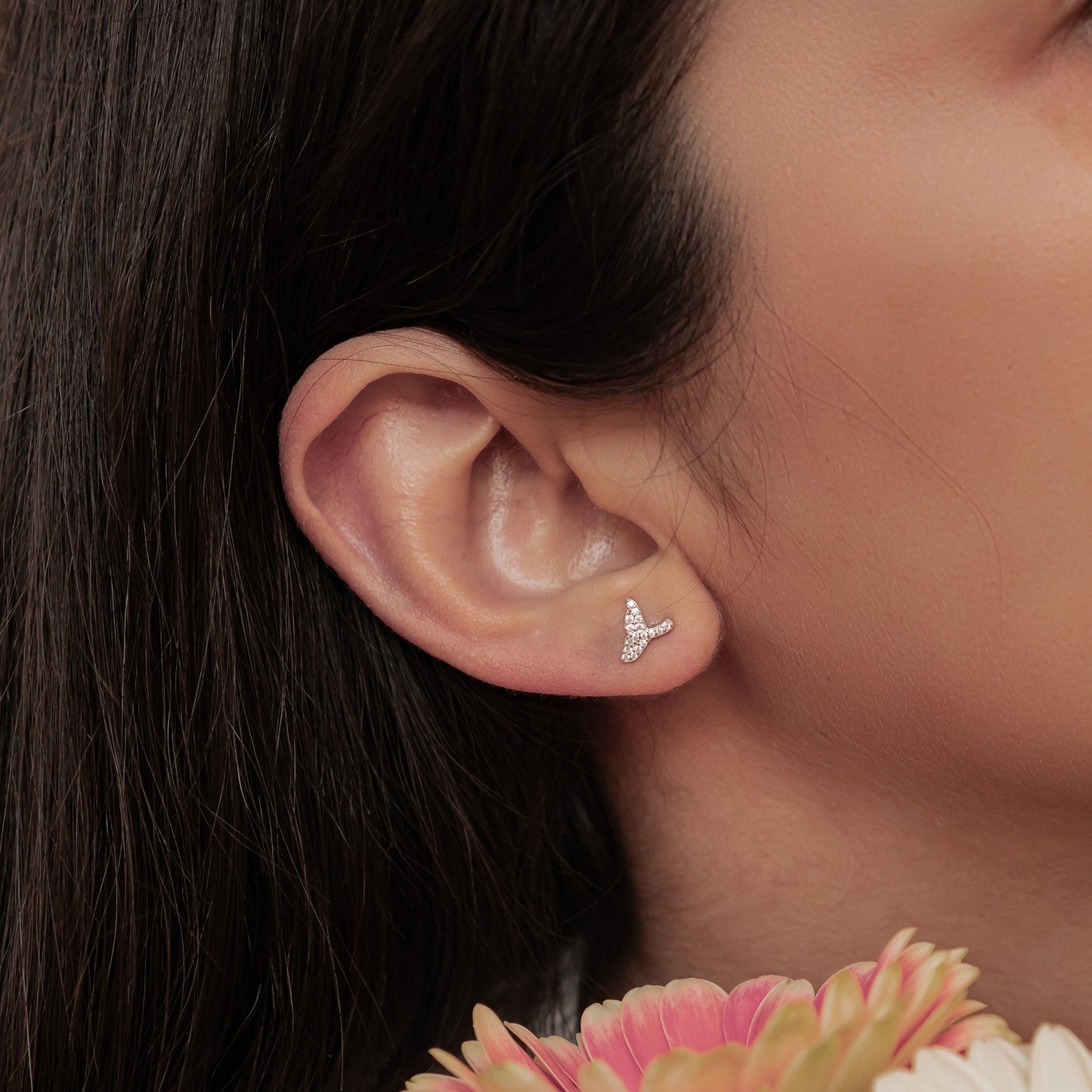 Whale Tail Sparkle Stud Earrings Sterling Silver