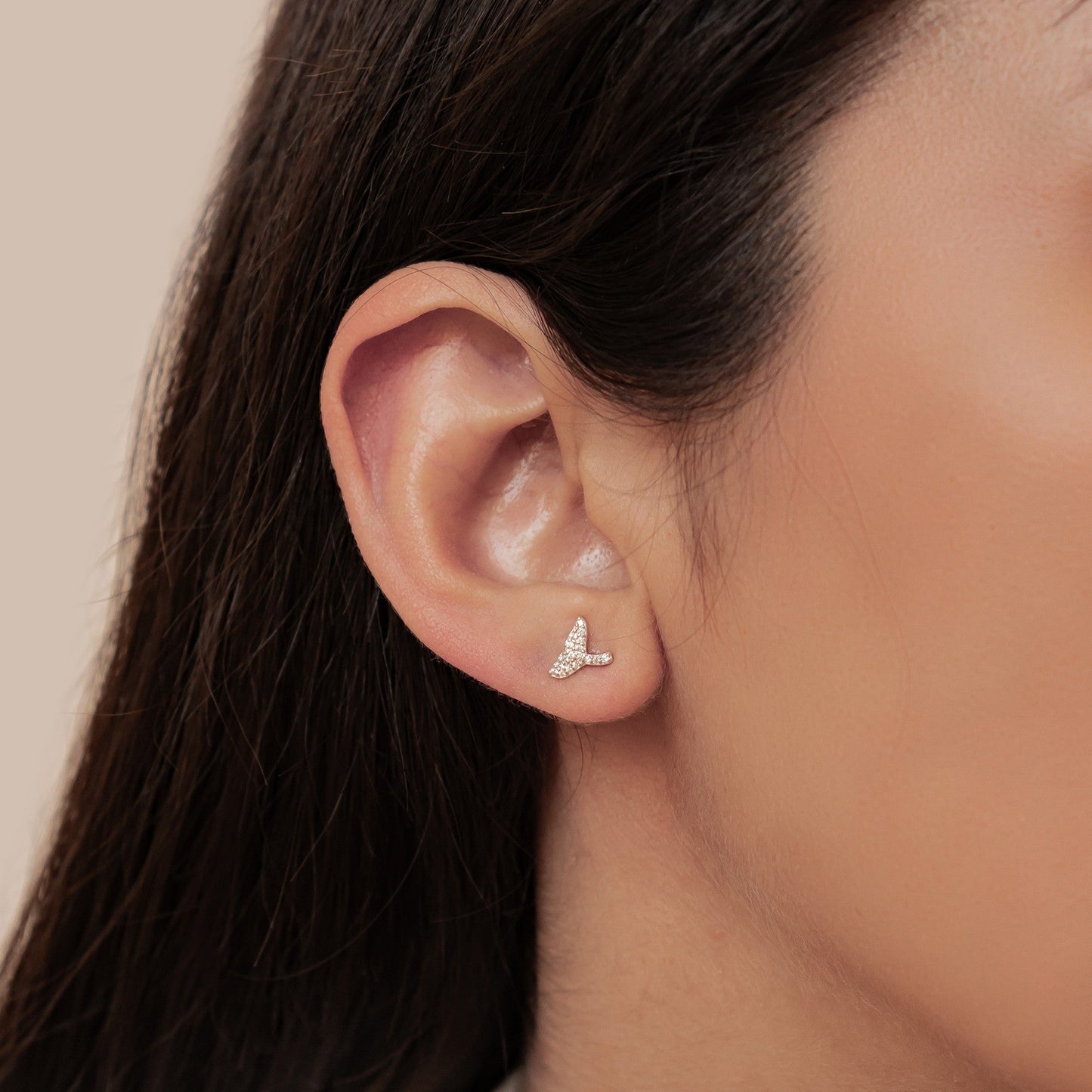 Whale Tail Sparkle Stud Earrings Sterling Silver