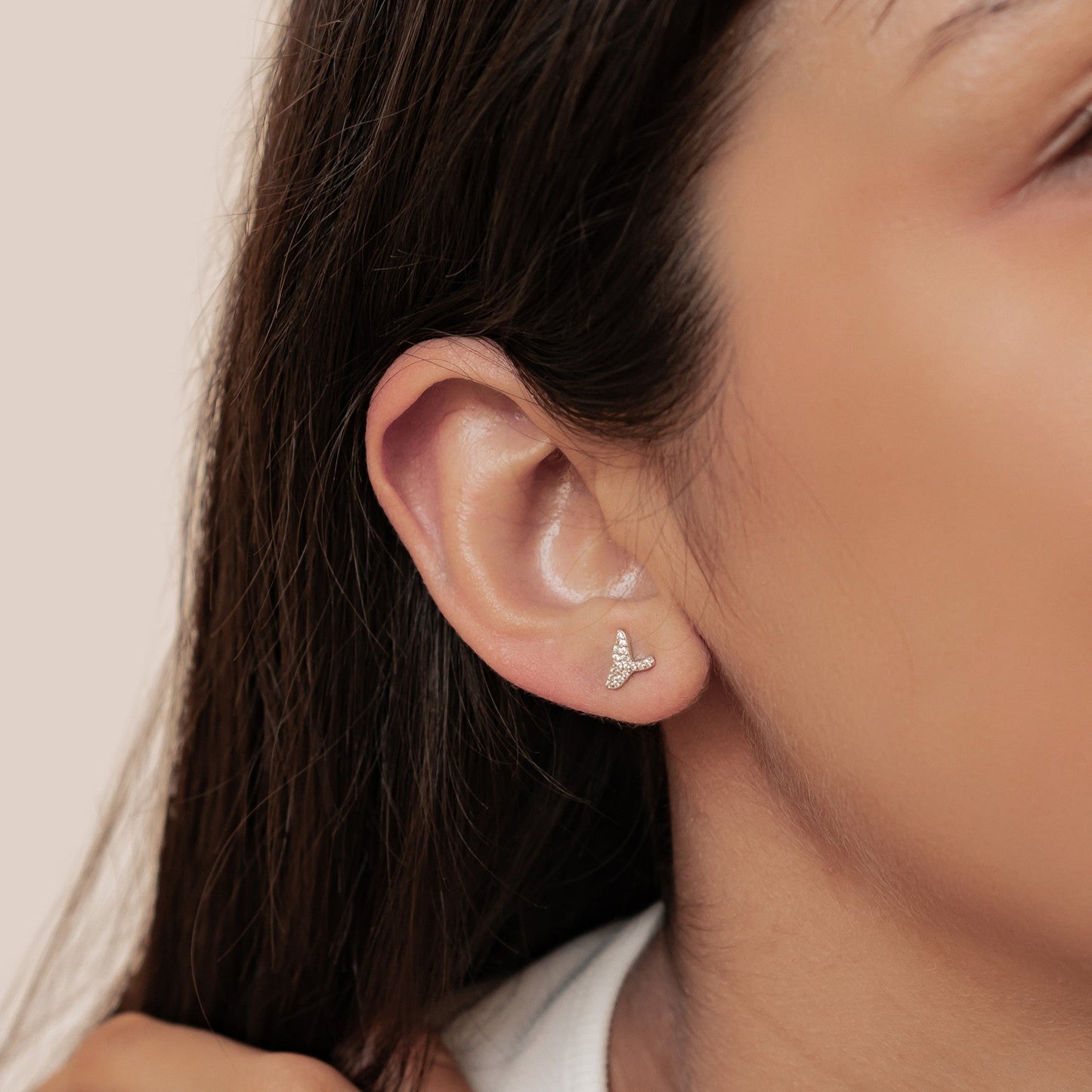 Whale Tail Sparkle Stud Earrings Sterling Silver