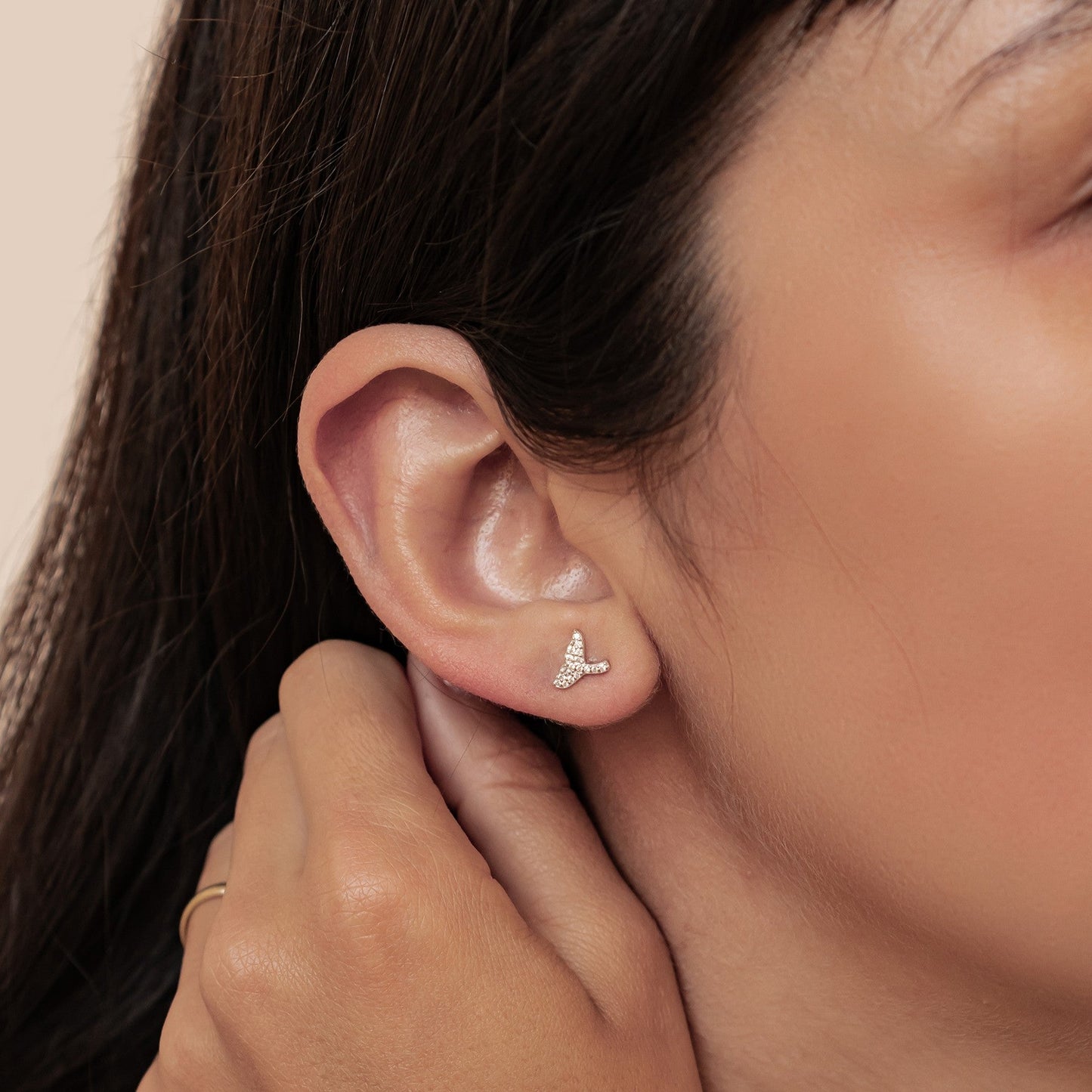 Whale Tail Sparkle Stud Earrings Sterling Silver