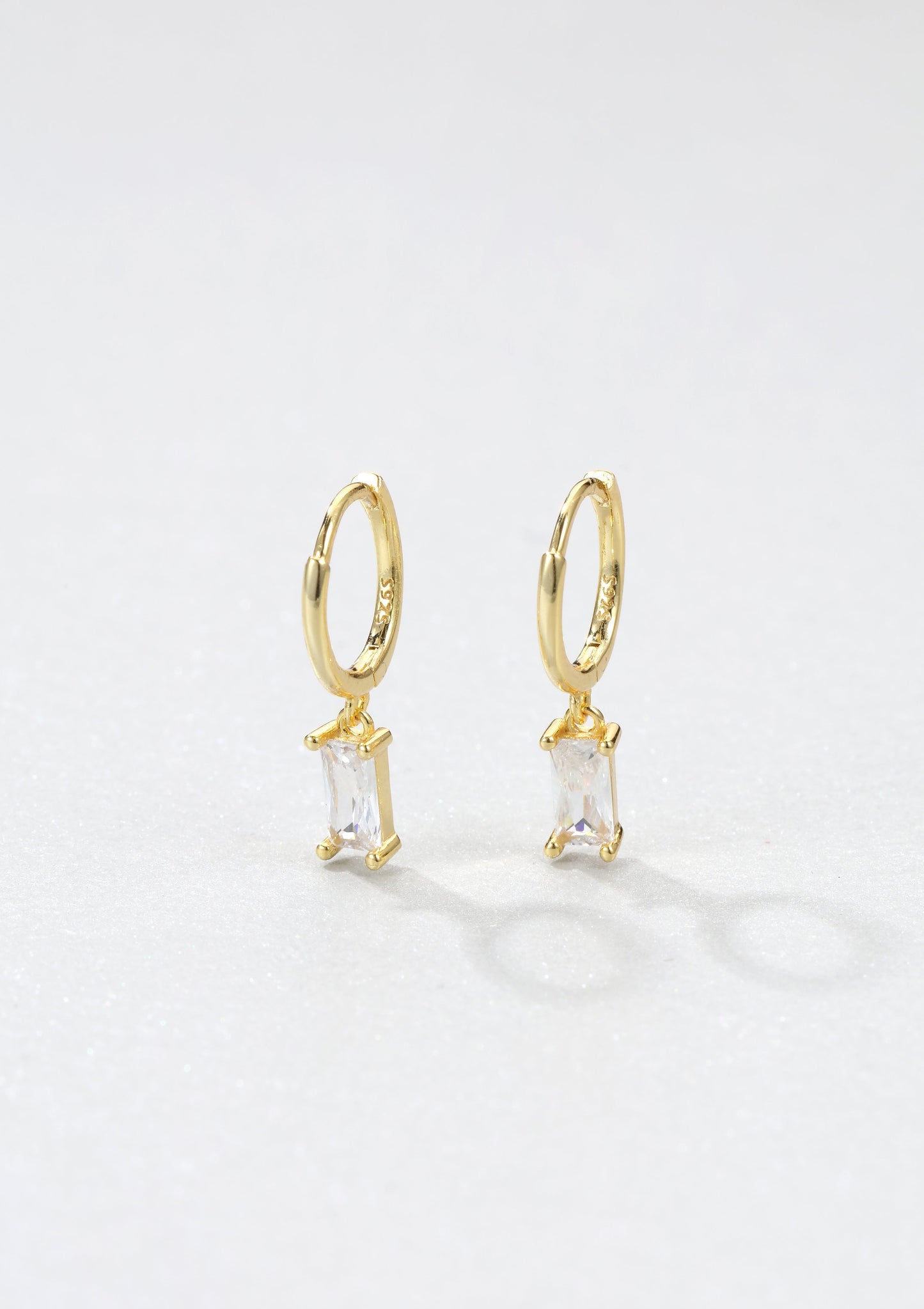 Baguette Gemstone Huggie Earrings Sterling Silver Gold