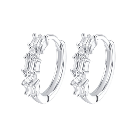 Baguette Huggie Earrings Sterling Silver