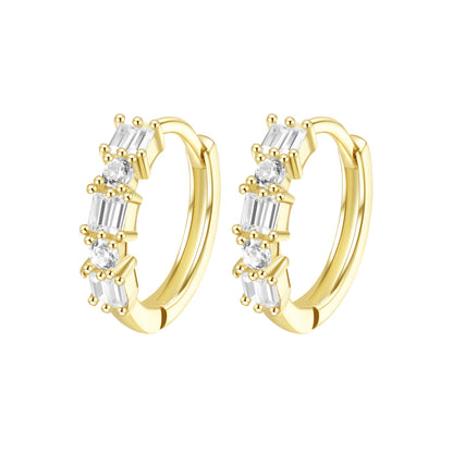 Baguette Huggie Earrings Sterling Silver Gold