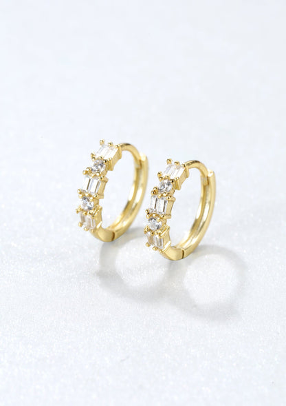 Baguette Huggie Earrings Sterling Silver Gold