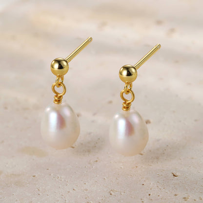 Ball and Pearl Drop Stud Earrings Sterling Silver