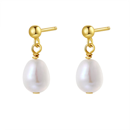 Ball and Pearl Drop Stud Earrings Sterling Silver