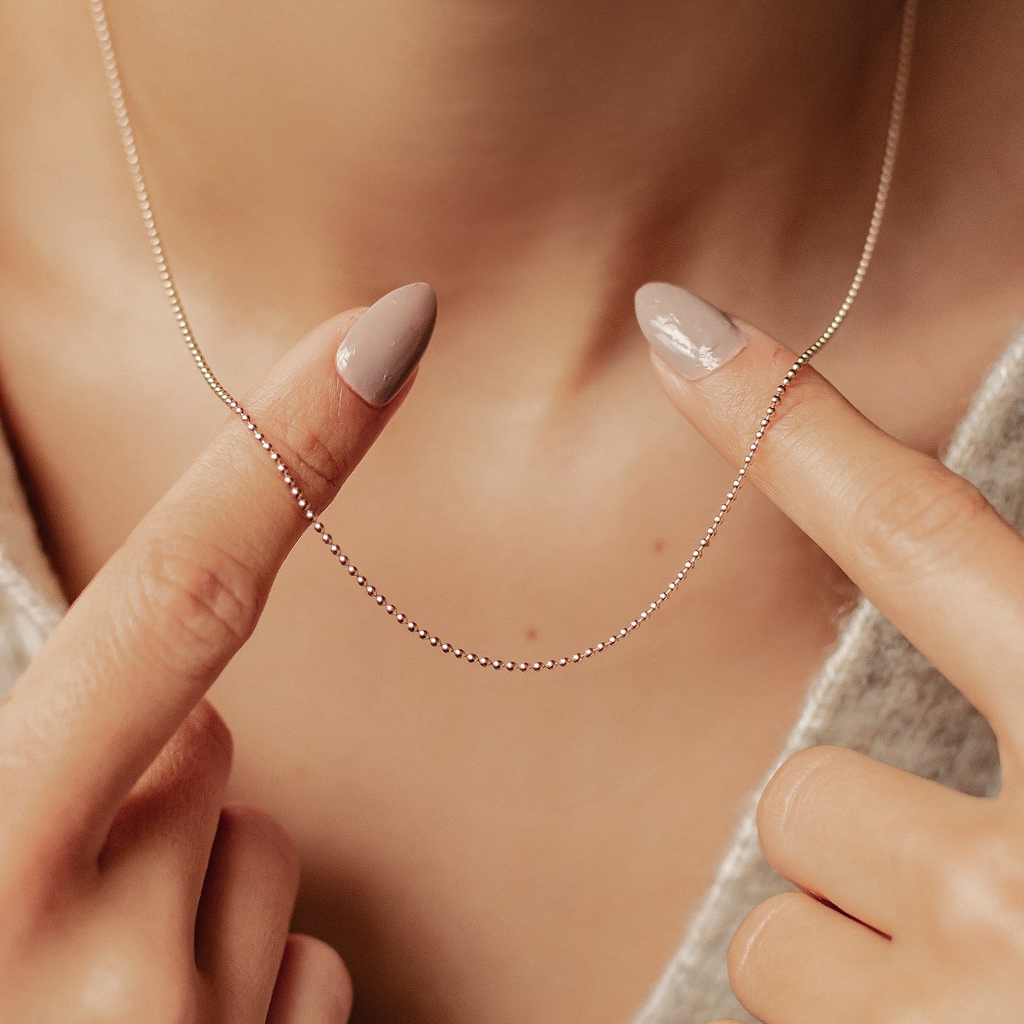 Bead Chain Necklace Rose Gold