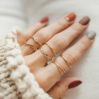 Beaded Halo Ring Set Sterling Silver Gold