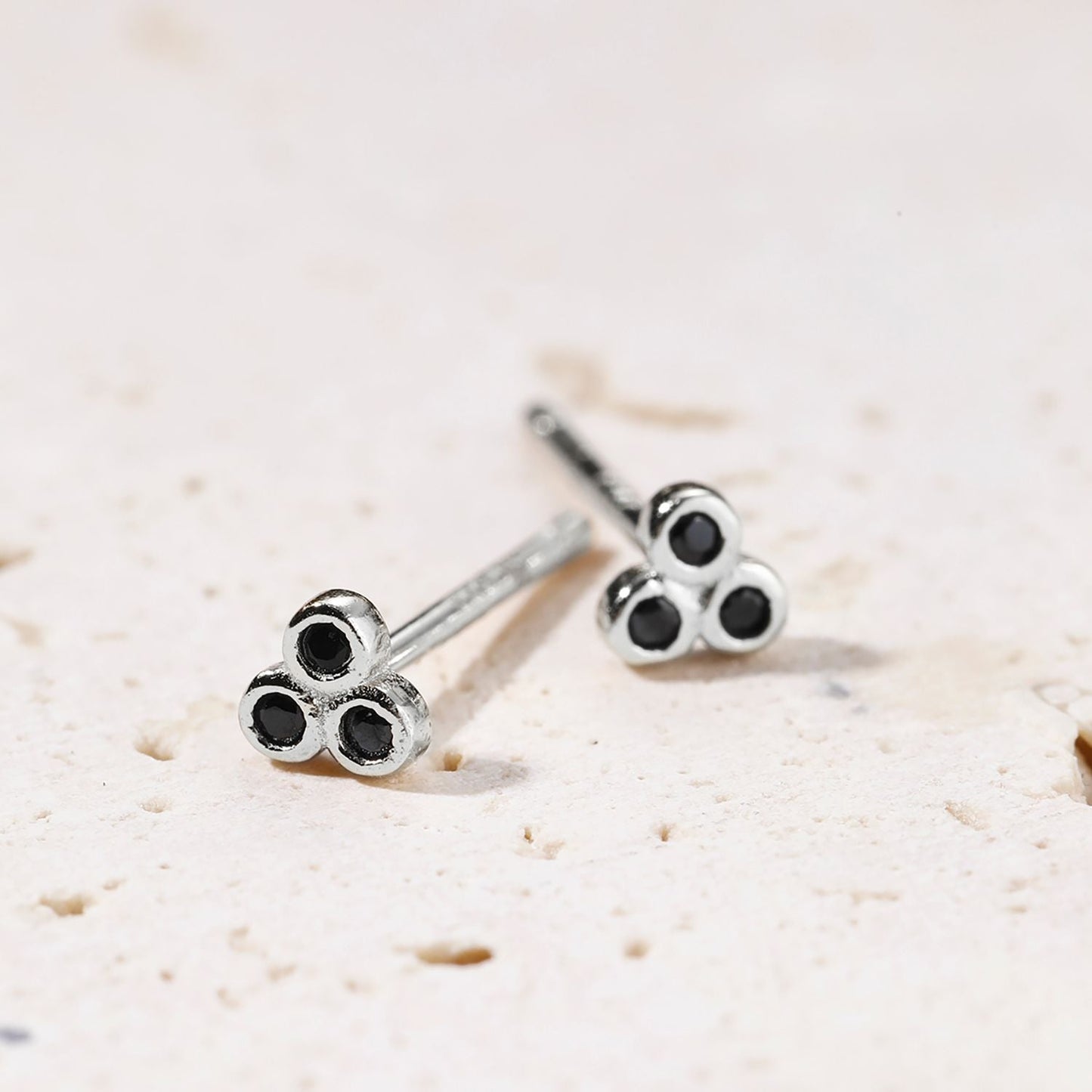 Black Triad Stud Earrings Sterling Silver