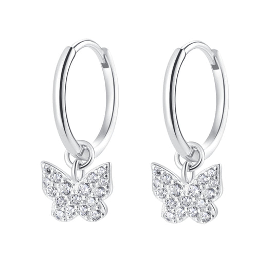 Butterfly Charm Hoop Earrings Sterling Silver