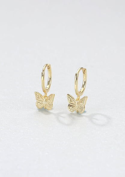 Butterfly Huggie Earrings Sterling Silver Gold