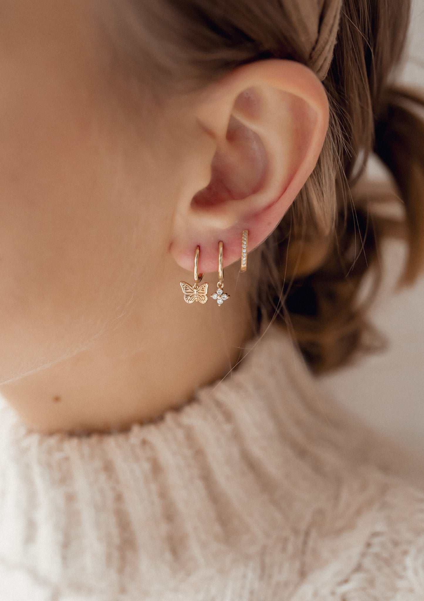 Butterfly Huggie Earrings Sterling Silver Gold