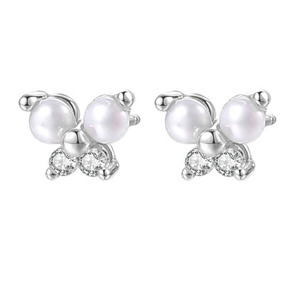 Butterfly Pearl Stud Earrings Sterling Silver