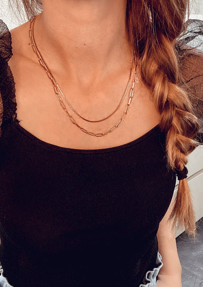 Chunky Chain Layered Necklace Rose Gold
