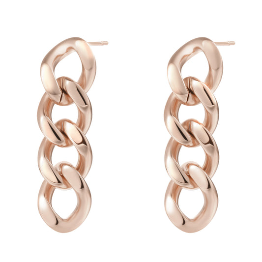 Chunky Curb Chain Dangle Earrings Rose Gold