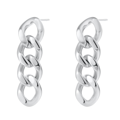 Chunky Curb Chain Dangle Earrings Silver