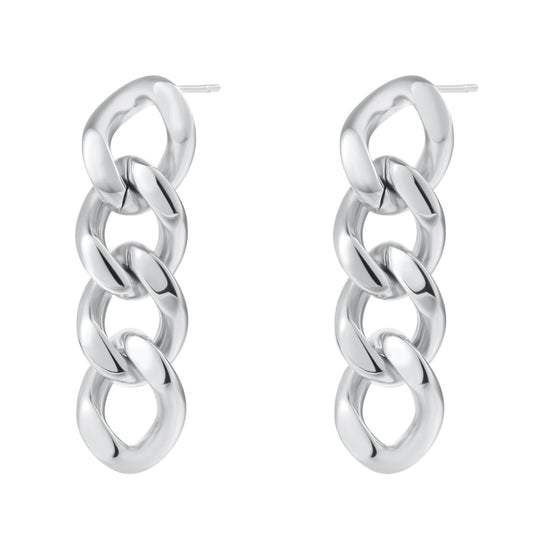 Chunky Curb Chain Dangle Earrings Silver