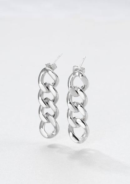 Chunky Curb Chain Dangle Earrings Silver