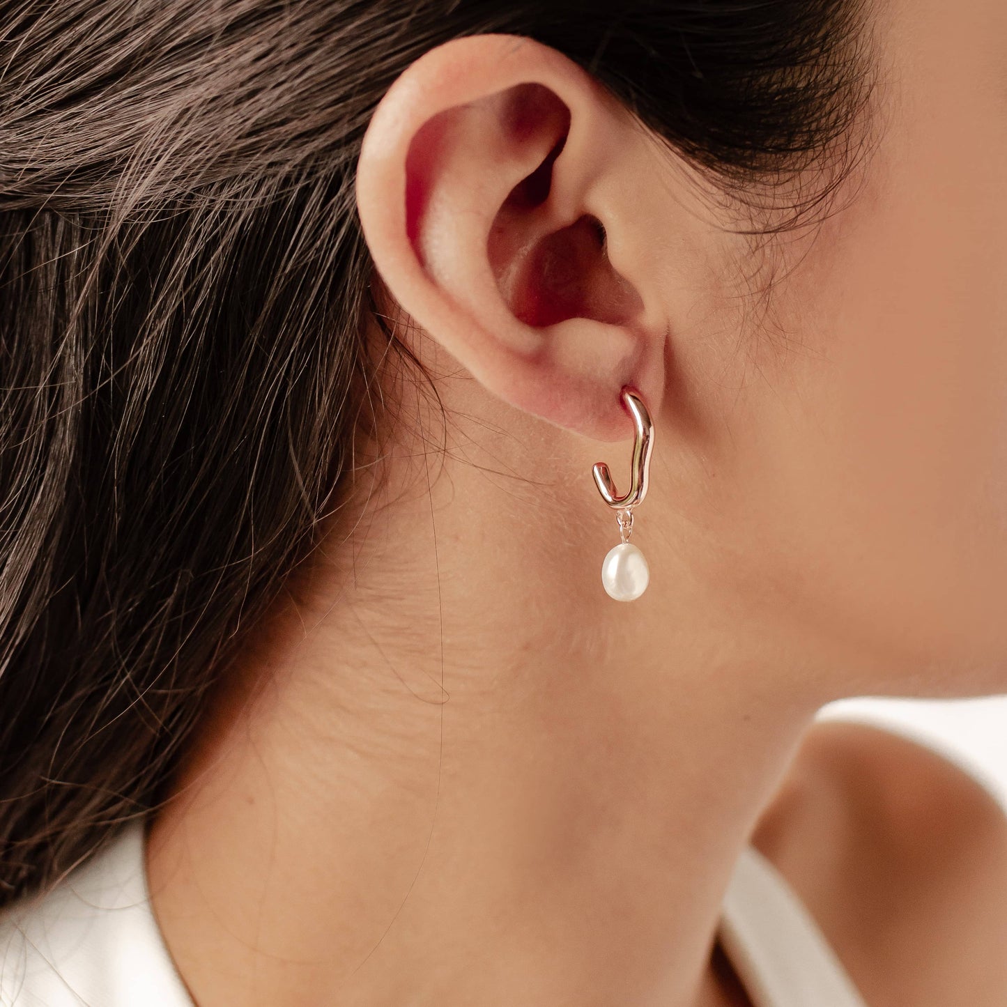 Chunky Pearl Hoop Earrings Sterling Silver