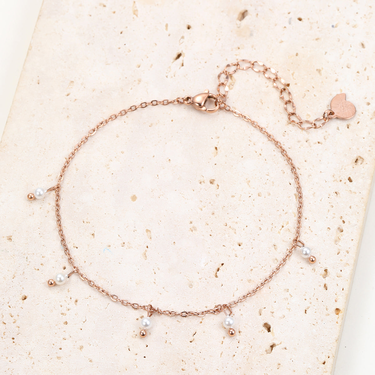 Cinque Pearl Chain Anklet Rose Gold