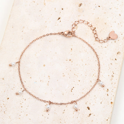 Cinque Pearl Chain Anklet Rose Gold