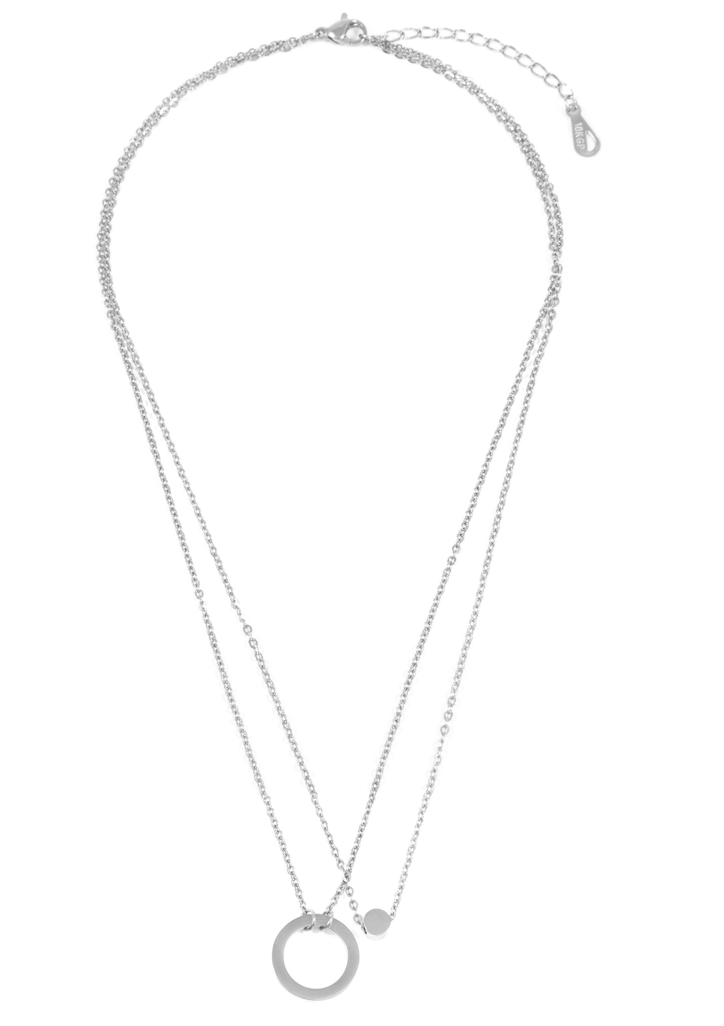 Circle Hoop Layered Pendant Necklace Silver