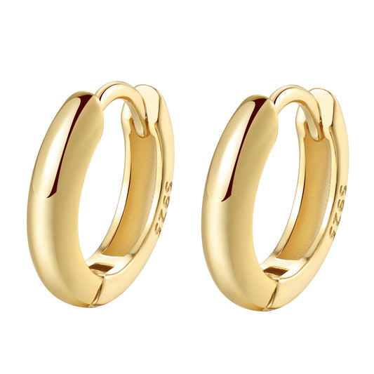 Classic Hoop Huggie Earrings Sterling Silver Gold