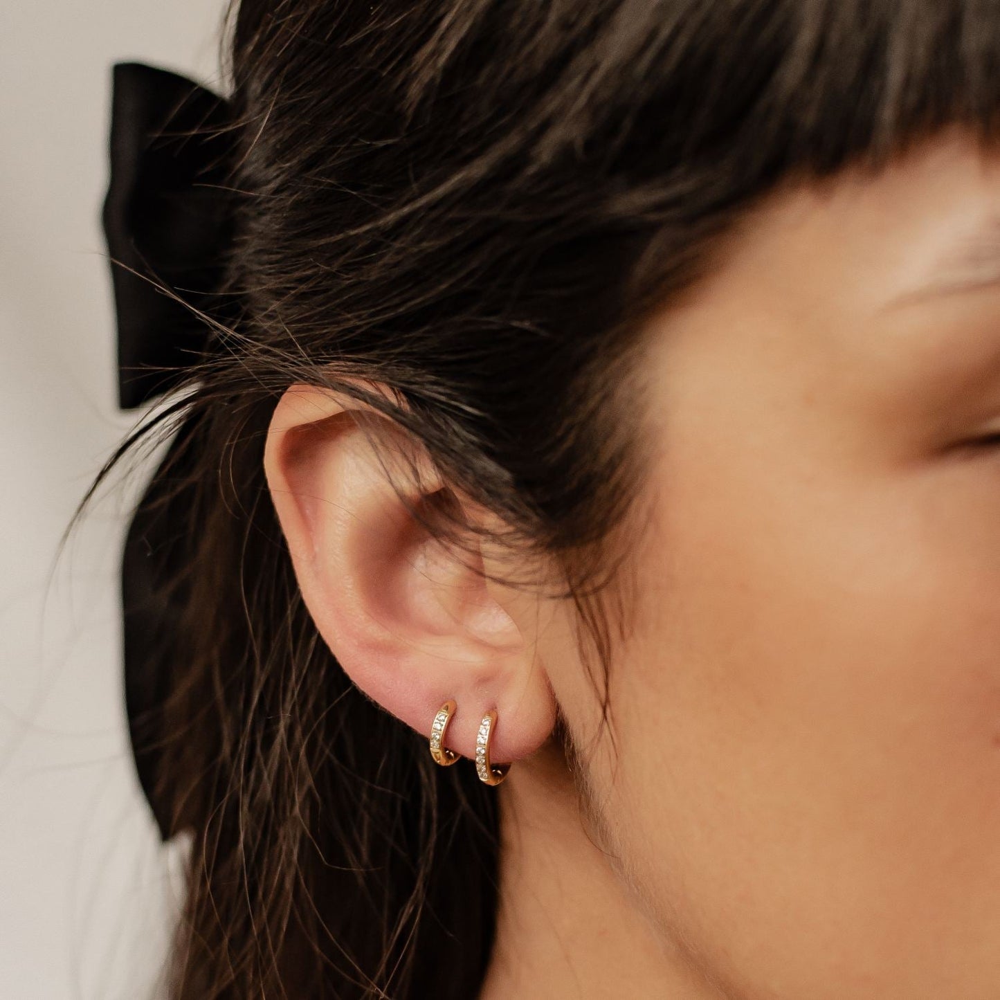 Clear Stone Hoop Earrings Stainless Steel