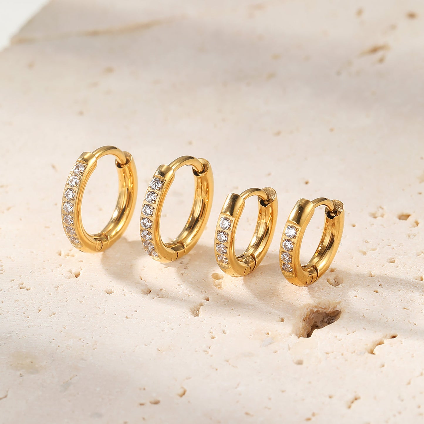 Clear Stone Hoop Earrings Stainless Steel