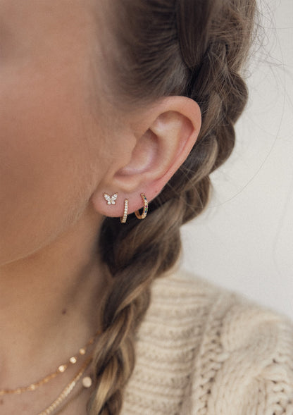 Clear Stone Huggie Earrings Sterling Silver Gold