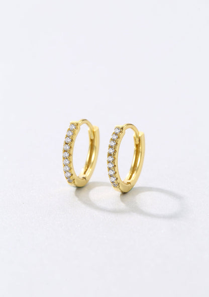 Clear Stone Huggie Earrings Sterling Silver Gold