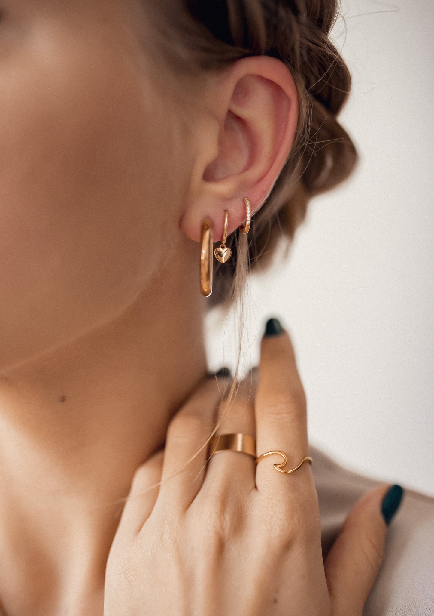 Clear Stone Huggie Earrings Sterling Silver Gold