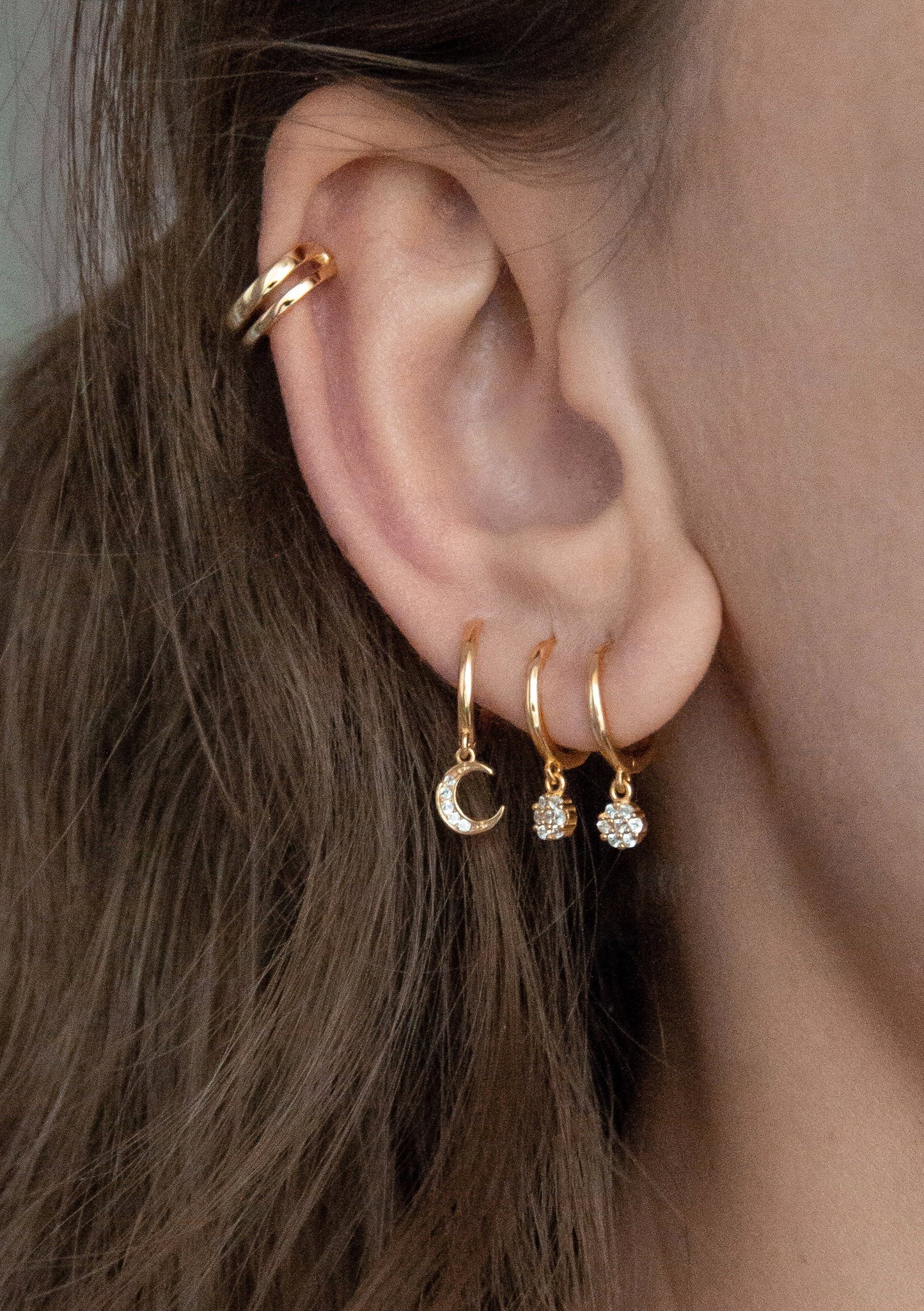 Crescent Moon Huggie Earrings Sterling Silver Gold