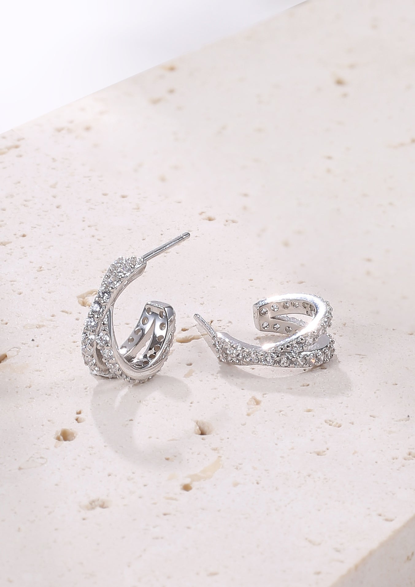 Criss Cross Hoop Gemstones Earrings Sterling Silver