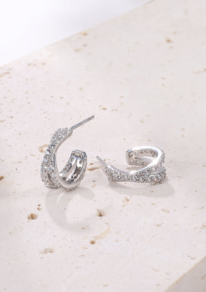 Criss Cross Hoop Gemstones Earrings Sterling Silver