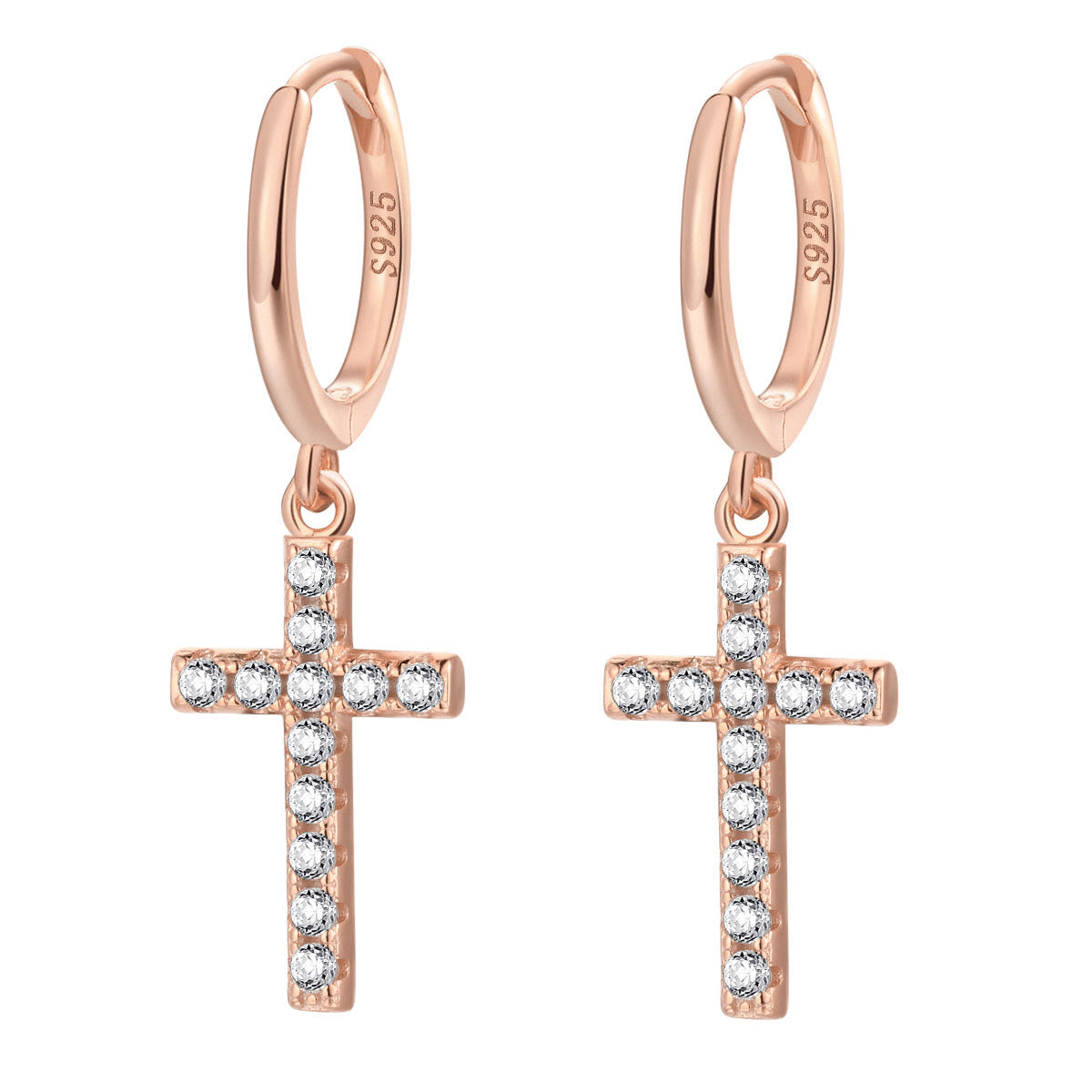Cross Huggie Earrings Sterling Silver Gold