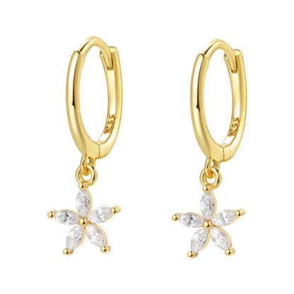 Gemstone Daisy Huggie Earrings Sterling Silver