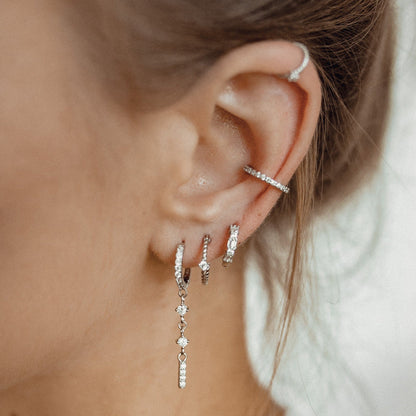 Dangle Bar Huggie Earrings Sterling Silver