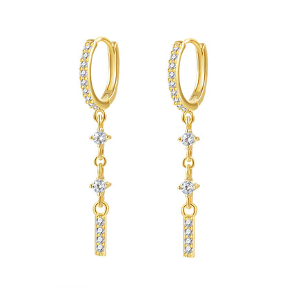 Dangle Bar Huggie Earrings Sterling Silver Gold