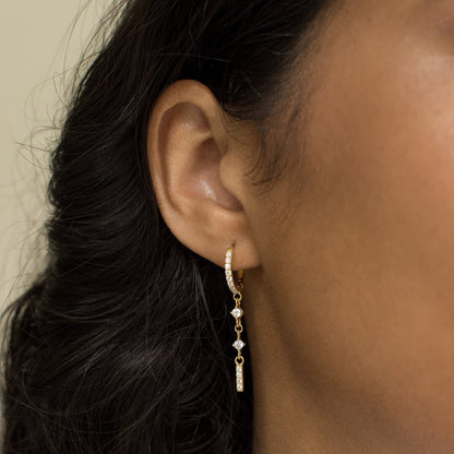 Dangle Bar Huggie Earrings Sterling Silver Gold