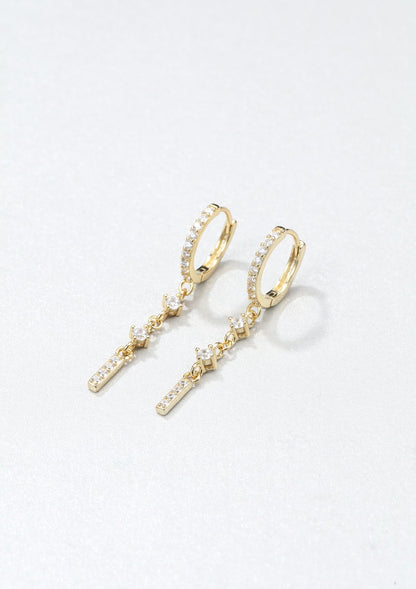 Dangle Bar Huggie Earrings Sterling Silver Gold