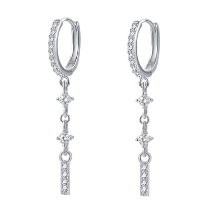 Dangle Bar Huggie Earrings Sterling Silver